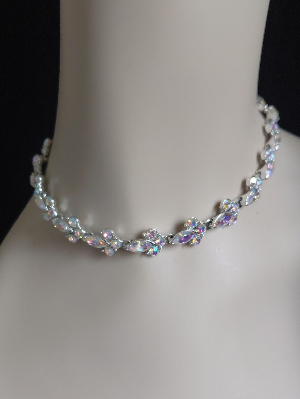Vintage CORO Signed Aurora Borealis Rhinestone Silver Tone Necklace - Picture 8 of 8
